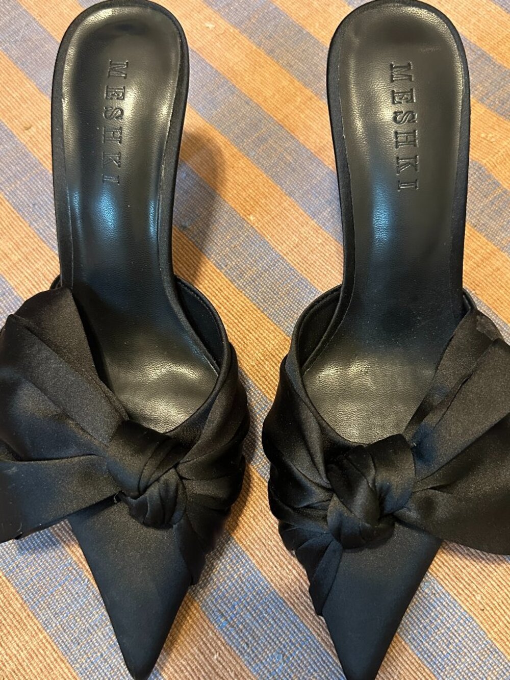 Meshki Black Satin Kitten Heel